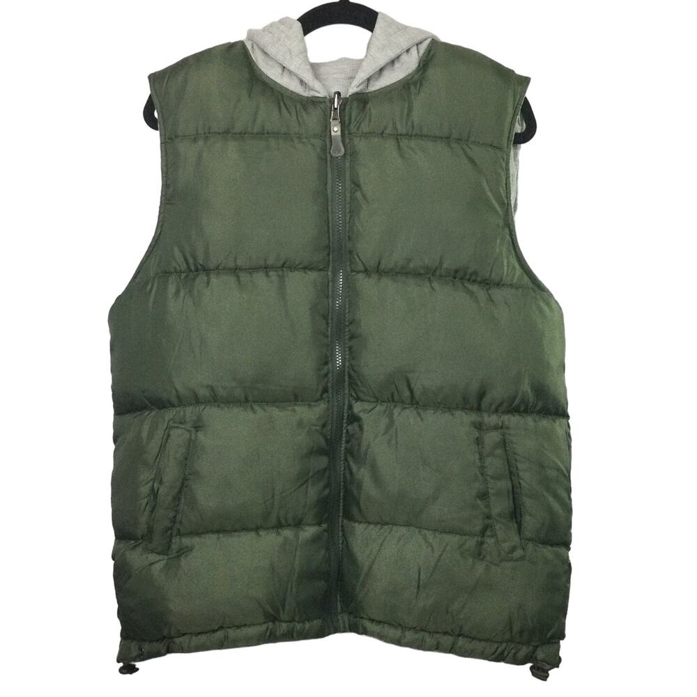 Decoded Gorpcore Hooded Quilted Puffer Casual Hiking Zip Green Vest Men's M